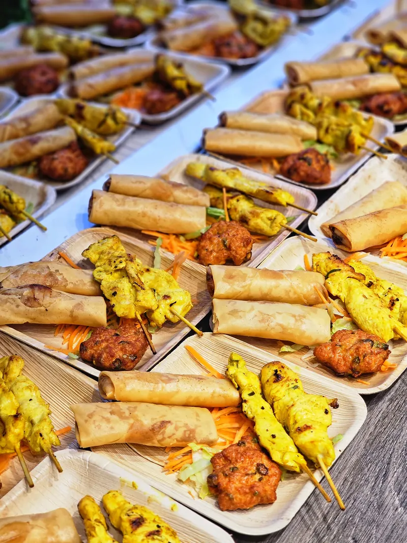 Trays of satay and spring roll canapés