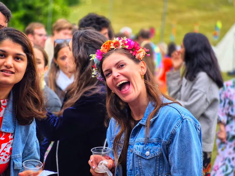 Guests celebrating at an outdoor event we catered